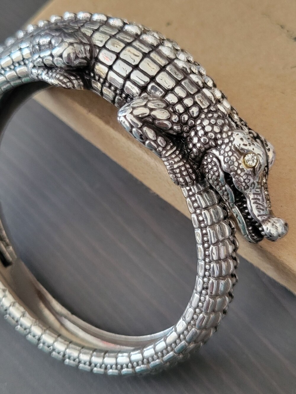 Silver Crocodile-Style Reptile Bracelet - Silver